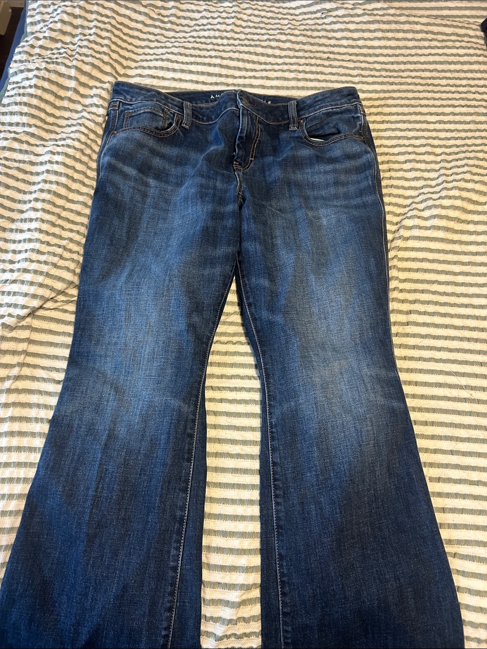American Eagle Women's Blue low-rise Flared Jeans